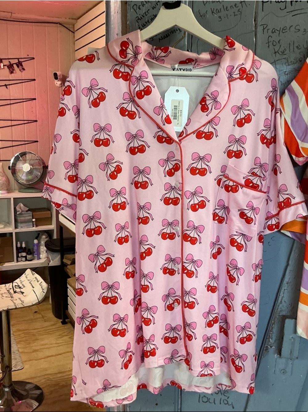 Katydid Pink Cherry-Print Pajama Short Set